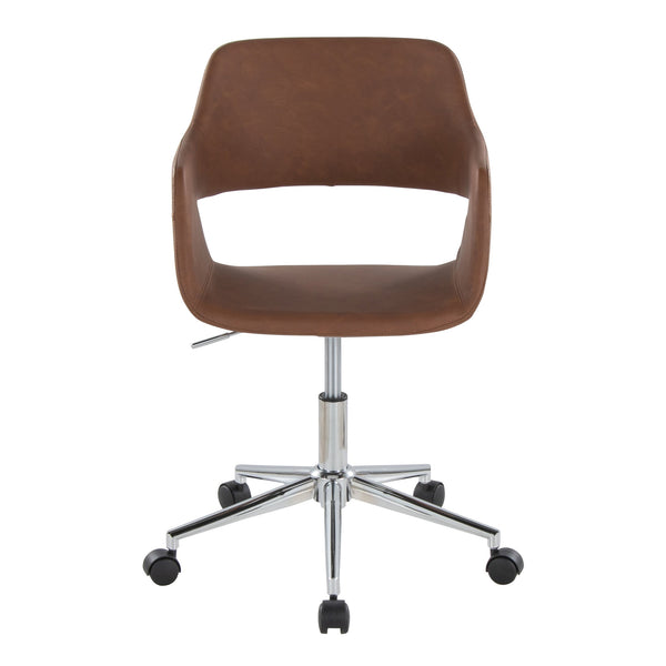 English Elm Margarite Contemporary Task Chair: Chrome & Brown Faux Leather Ergonomic Office Seating Solution B202P223920