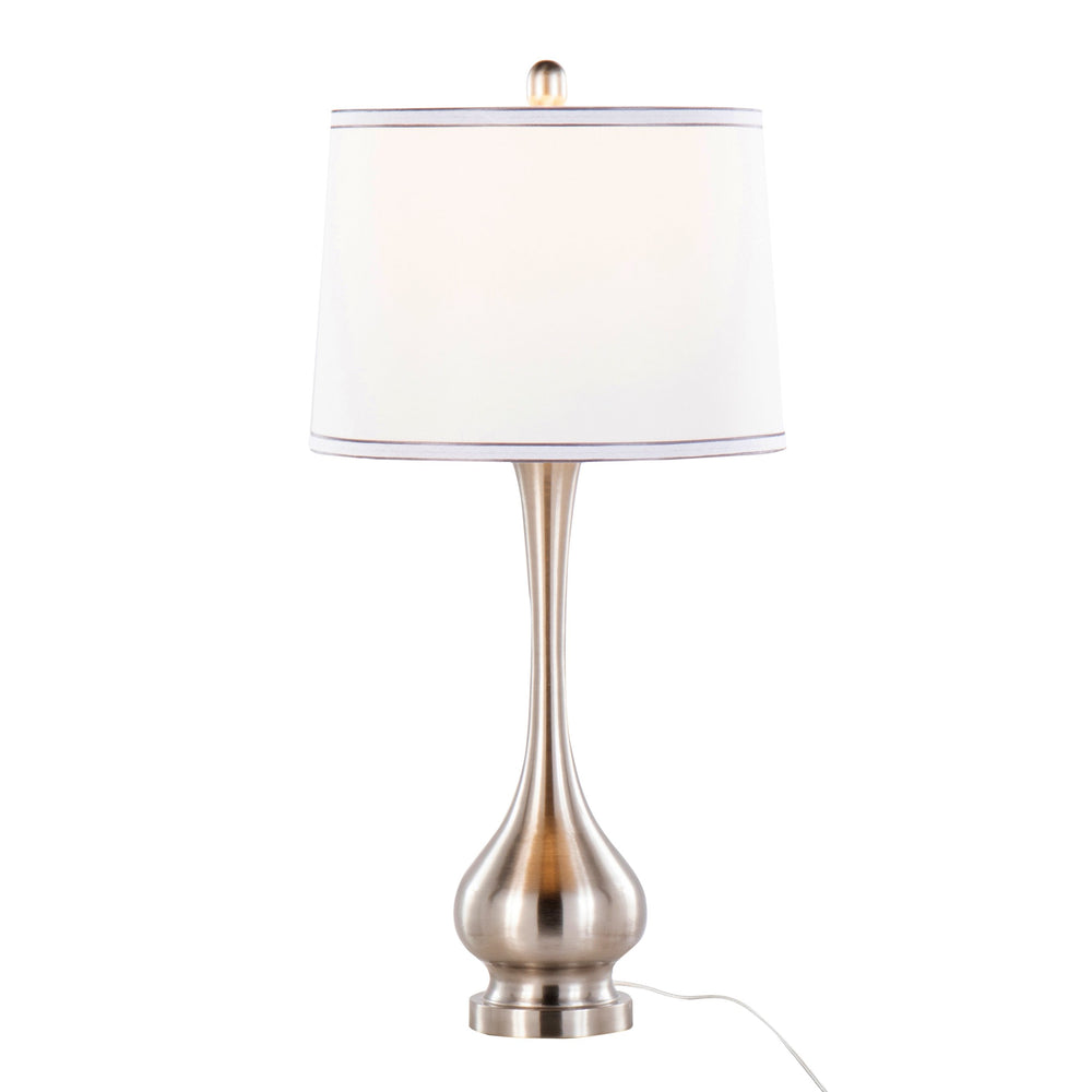 English Elm Cairo Brushed Nickel Table Lamp Set of 2 — 28.75" Contemporary Bulbous Base, White Linen Drum Shade, 3-Way Switch B202P224102