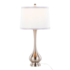English Elm Cairo Brushed Nickel Table Lamp Set of 2 — 28.75" Contemporary Bulbous Base, White Linen Drum Shade, 3-Way Switch B202P224102