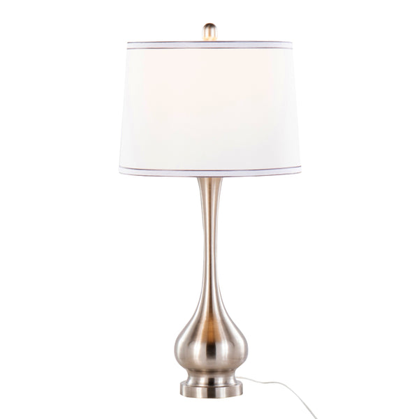 English Elm Cairo Brushed Nickel Table Lamp Set of 2 — 28.75" Contemporary Bulbous Base, White Linen Drum Shade, 3-Way Switch B202P224102