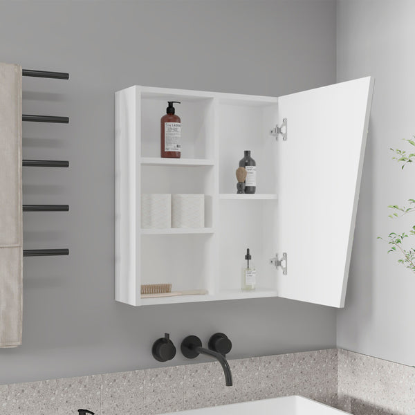 English Elm Quintana Mirror Medicine Cabinet Wall-Mounted with 1 Door & 4 Open Shelves, Kronos White, Space-Saving B200P335368
