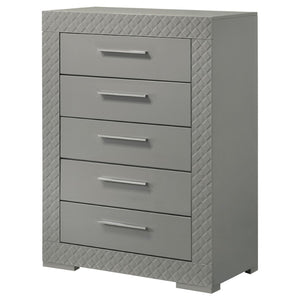 English Elm Pierce Five Drawer Chest with Diamond Emboss Texture and Sleek Contemporary Bedroom Storage Grey B062P447672