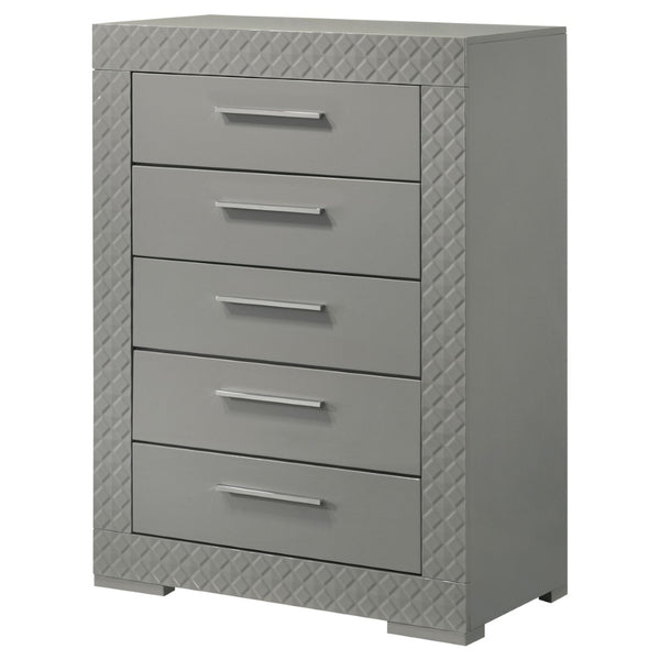 English Elm Pierce Five Drawer Chest with Diamond Emboss Texture and Sleek Contemporary Bedroom Storage Grey B062P447672