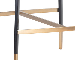 Sunpan Carter Barrel Back Barstool in Faux Leather with Black Steel Legs and Copper Foot Caps for Elegance Napa Beige / Napa Tan