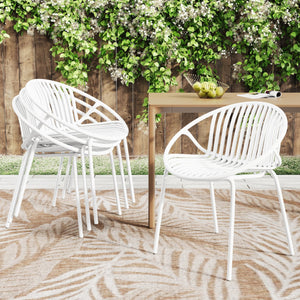 English Elm Christopher Knight Home® - Patio Ergonomic Stackable Dining Chairs with Breathable Cutout Backs, Metal Legs, 300lb Capacity White N768P192555W
