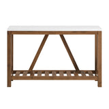 Walker Edison Farmhouse A-Frame Faux Marble Entry Table - White Marble/Walnut, Lower Shelf