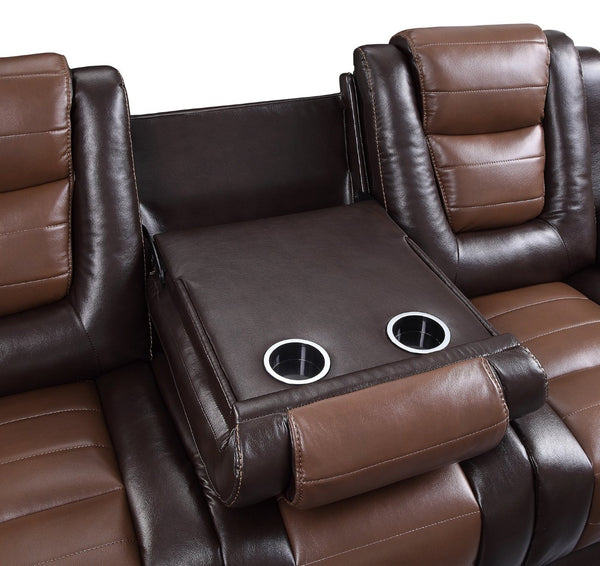 English Elm Modern Faux Leather Reclining Sofa with Console Cup Holders for Living Room B011P228564