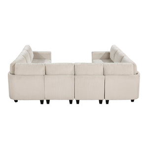 English Elm 8-Piece Modular Sectional Sofa with Hidden Storage, Side Pockets & Charging Ports in Corduroy Fabric Beige 28.5 L x 29 W x 20.5 H B011S01082