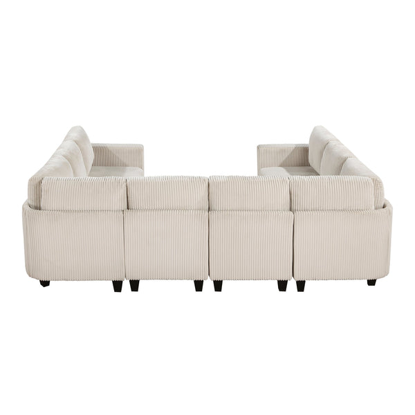 English Elm 8-Piece Modular Sectional Sofa with Hidden Storage, Side Pockets & Charging Ports in Corduroy Fabric Beige 28.5 L x 29 W x 20.5 H B011S01082