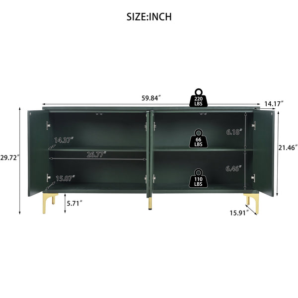 English Elm Modern 60" Olive Green Sideboard with 4 Soft-Close Doors, Adjustable Shelves, 220lb Top Load Capacity W2696P279974