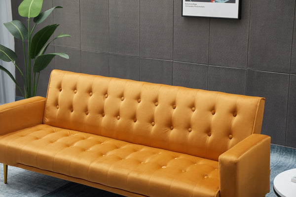 English Elm SOFA Velvet Convertible Sofa Bed with Golden Legs, Solid Wood Frame, Compact Design for Small Spaces Ginger B205P246430