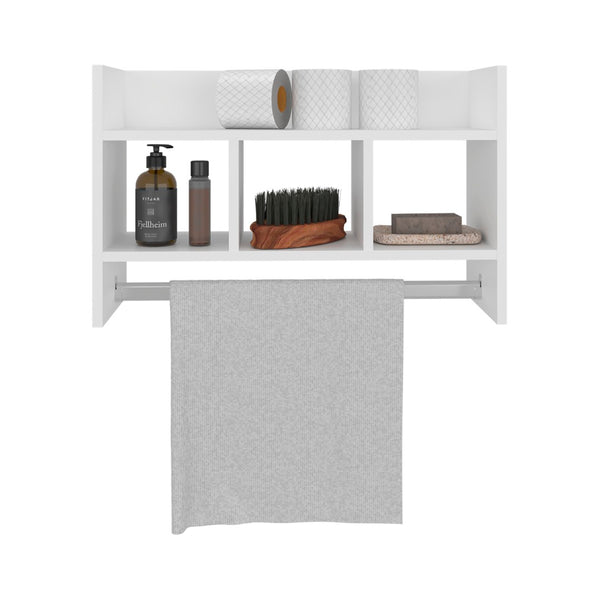 English Elm Dell Four Shelf Wall Mounted Bathroom Organizer with Towel Bar in White Melamine B097P407596