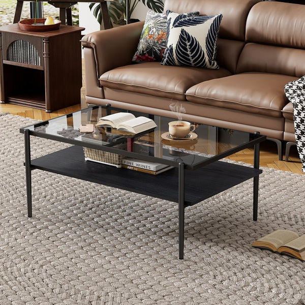English Elm Coffee Table And End Tables Set Of 3 - Modern Glass & Mdf Design For Stylish Living Room Decor W241S00065