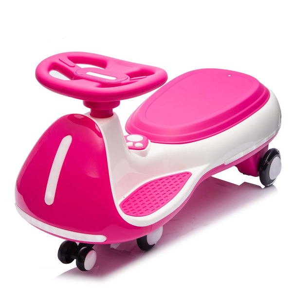 English Elm 12v Kids Ride on Wiggle Car with Dual Motors Led Wheels Bluetooth and Triangular Frame Rose Red W1578P390195