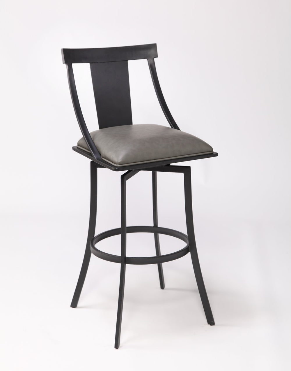 English Elm Inora Matte Black 30" Barstool with Vintage Gray Faux Leather, Padded Tall Back, Durable Metal Frame B2736P354379