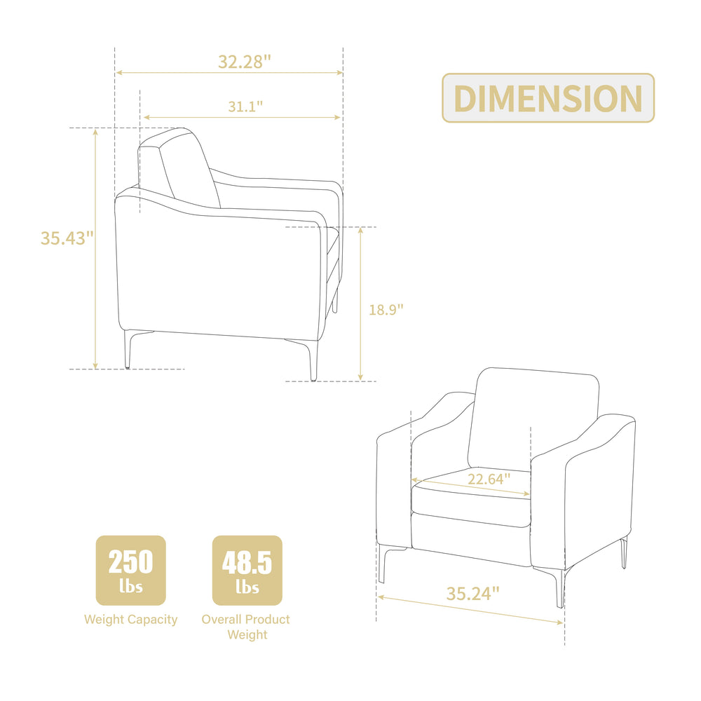 English Elm Lounge Corduroy Arm Seat with Steel Legs — Modern Convertible Single-Seat Sofa, Plush Foam Comfort Beige W3098S00024