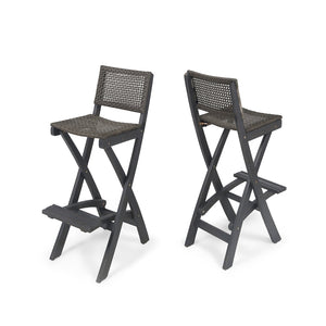 English Elm Christopher Knight Home® - 41.75" Outdoor Folding Acacia Wood Barstools with Wicker Seat, Weatherproof Foldable Patio Stools Dark Gray 65093.00DGRY