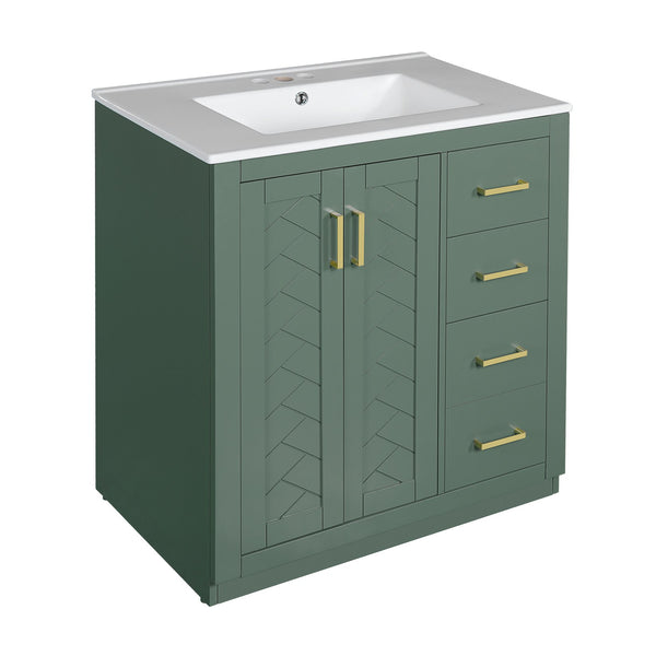 English Elm 30'' Bathroom Vanity - Retro Style With Ceramic Sink, Soft-Closing Doors & Ample Storage Space N710P191947F