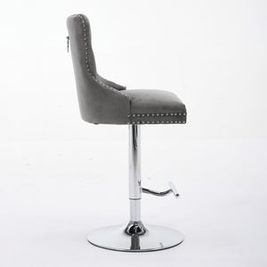 English Elm Thick Velvet Swivel Barstools Adjustable 25-33" Height with 17.7" Chrome Base, Tufted Diamond Pleat Elegance Gray W1143P335043