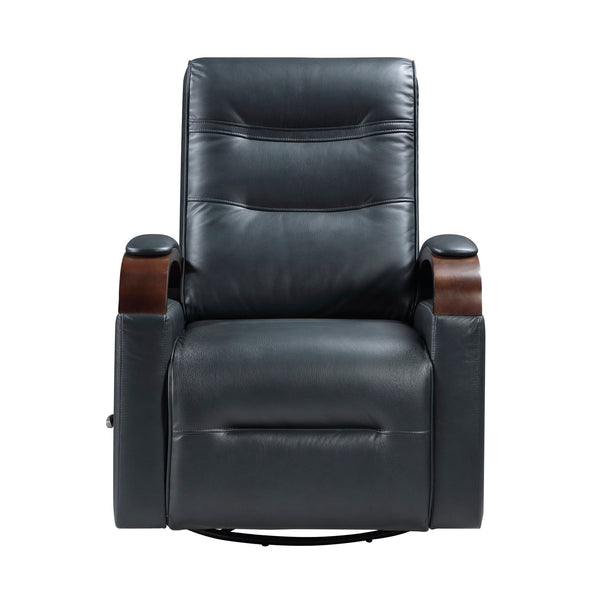 English Elm 1pc Swivel Gliding Recliner Faux Leather Upholstered with Solid Rubberwood Arms, Supportive Comfort and Smooth Motion Navy 34 L x 33 W x 27 H B011P329243