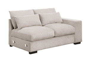 English Elm Nyeisha Flannel Velvet Sectional Sofa with Chaise Usb Ports and Built-in Console Beige B102S00076