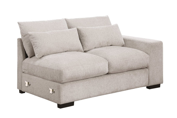 English Elm Nyeisha Flannel Velvet Sectional Sofa with Chaise Usb Ports and Built-in Console Beige B102S00076