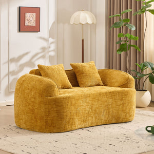English Elm Yellow Curved Two-Person Compressed Sofa with Chenille Fabric, Spring Support, 2 Pillows, No-Assembly W3612P350748