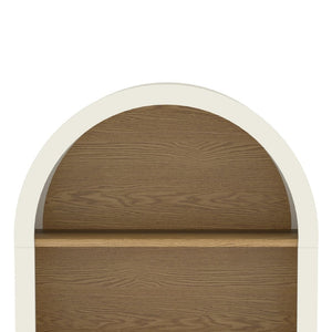 English Elm Arched Three Tier Bookshelf White Frame Woodgrain Shelves Modern Storage for Any Room W2557P428368