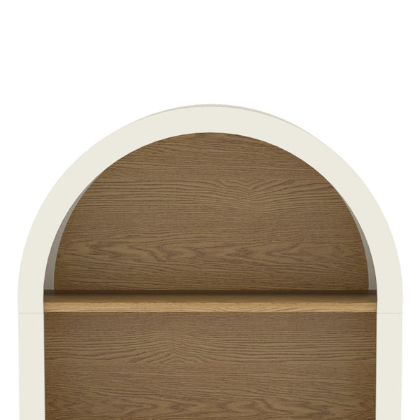 English Elm Arched Three Tier Bookshelf White Frame Woodgrain Shelves Modern Storage for Any Room W2557P428368