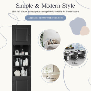 English Elm Multi-Functional Corner Cabinet Tall Trapezoid Bathroom Storage with Adjustable Shelves, Doors, Anti-Dump Device Black WF530911AAB