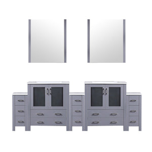 English Elm Dark Grey Double Bath Vanity 96" With White Ceramic Top, Side Cabinets, & 28" Mirrors For Storage B2731S00607