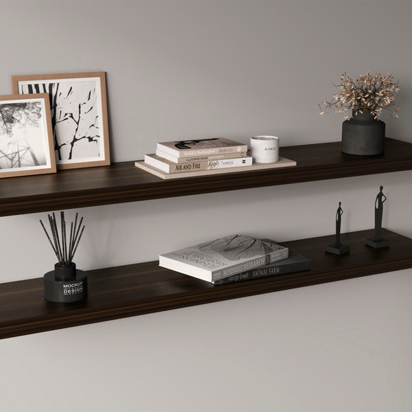 English Elm Ecco 47" Dark Oak Floating Shelves Set of 2 with Hidden Brackets, Sturdy Modern Wall Display B200P363782