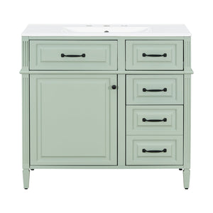 English Elm 36-Inch Modern Bathroom Vanity With Ceramic Sink, Adjustable Shelves, Flip Drawers & Metal Handles N725P350849F