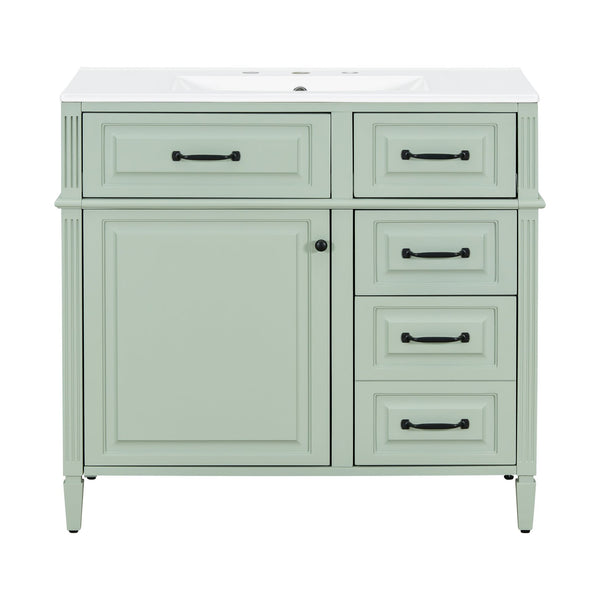 English Elm 36-Inch Modern Bathroom Vanity With Ceramic Sink, Adjustable Shelves, Flip Drawers & Metal Handles N725P350849F