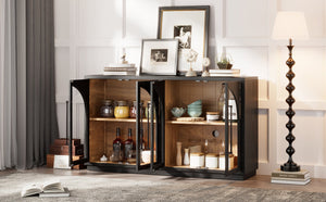 English Elm TREXM Arched Glass Door Sideboard Buffet Cabinet with Adjustable Shelves, Cable Management, 64" Black XW000021AAB