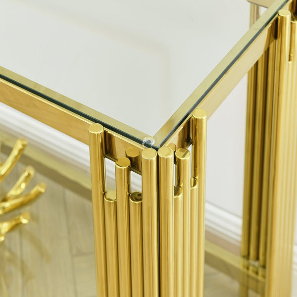 English Elm Glass Top Console Table Gold Metal Frame Narrow Entryway Sofa Hall Display W1567110863