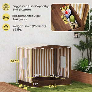 English Elm Sandbox with Fir Wood Frame Shaded Canopy Mesh Ventilation and Built in Benches T3971P439540