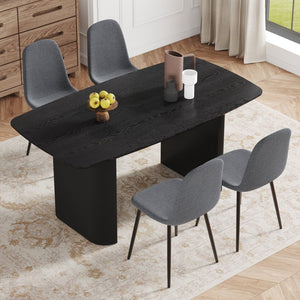 English Elm Table 5-Piece Dining Set – Modern Black Wood Grain Mdf Table & 4 Dark Gray Linen Chairs For Luxury W1151S04154-GIGA