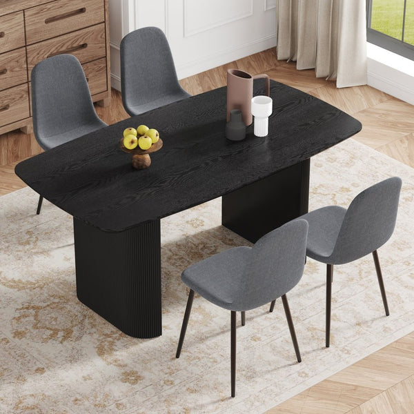English Elm Table 5-Piece Dining Set – Modern Black Wood Grain Mdf Table & 4 Dark Gray Linen Chairs For Luxury W1151S04154-GIGA