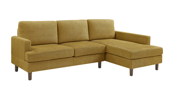 English Elm Prado Plush 97" Wide Sofa & Chaise Sectional with Solid Wood Frame, Corduroy Upholstery Comfort Antique Yellow B343S00022