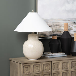 Crestview Collection 28"H Ceramic Table Lamp - Chic Coolie Design With Tan Glaze & Silver Accents For Elegant Lighting   Cvap2978