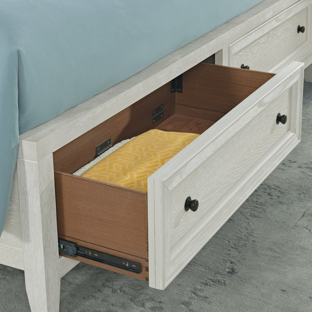 English Elm Wallace & Bay - Gypsum Whitewash Queen Storage Bed with Two Spacious Footboard Drawers, Durable Classic Wood Design B361S00024