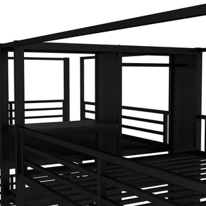 English Elm Full Size Quadruple Metal Bunk Bed With Storage & Wardrobe - Sturdy Design For Space-Saving Comfort W1580S00155