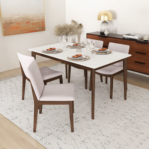 English Elm Ashcroft Furniture - Modern Laura Solid Wood Dining Chairs Set of 2 - Mid-Century Beige Linen Upholstery, Curved Back Comfort B183P201650