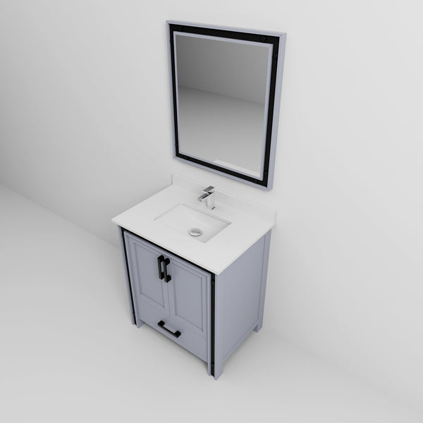 English Elm Dark Grey Bath Vanity 30" W x 22" D with White Quartz Top, Chrome Faucet, 28" Mirror, Durable Surface B2731S01343