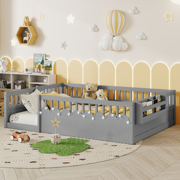English Elm Full Montessori floor bed offering high rails, built-in light and shelf for safe independent sleep and storage Grey 79.13 L x 13 W x 6.3 H W2593P333796