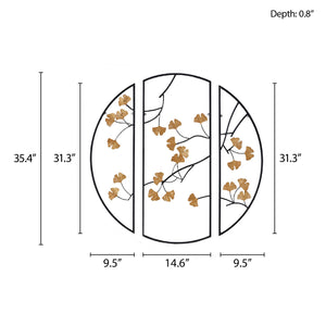 JLA Home Madison Park - 3-piece Gingko Metal Wall Art Set with Gold Foil Accents, Matte Black Frames, Gallery Focal Point MP95B-0250