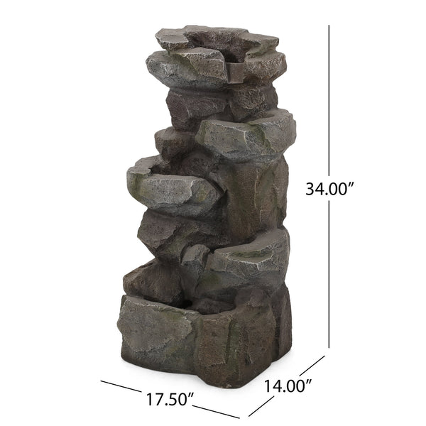 English Elm Christopher Knight Home® - APACHE 4 Tier Fountain Stone Gray - Faux Stone Waterfall with LED Lights, Weather-Resistant 34" 71794.00SGRY