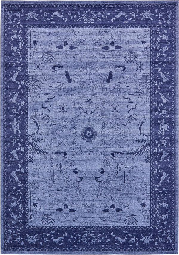 Unique Loom La Jolla Floral Machine Made Floral Rug Blue, Navy Blue 9' 10" x 13' 0"