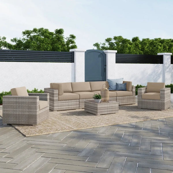 English Elm Fully Assembled Outdoor Hdpe Wicker Sectional Set with Glass Top Table for Patios B120S00278